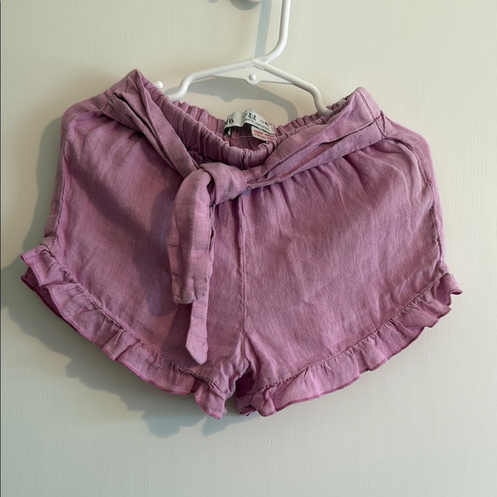 Zara Linen Pink Ruffled Toddle Girl Shorts